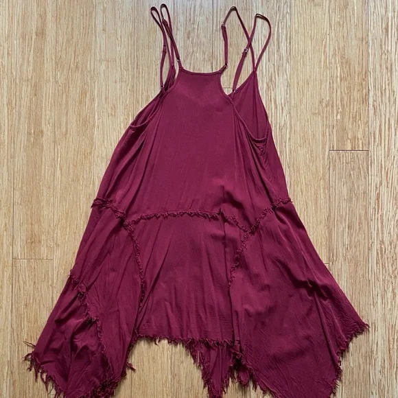 Free People Wine Asymmetrical Hem Double Strap Dress - Picture 6 of 7